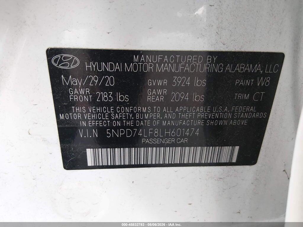 5NPD74LF8LH601474 2020 HYUNDAI ELANTRA photo no. 9