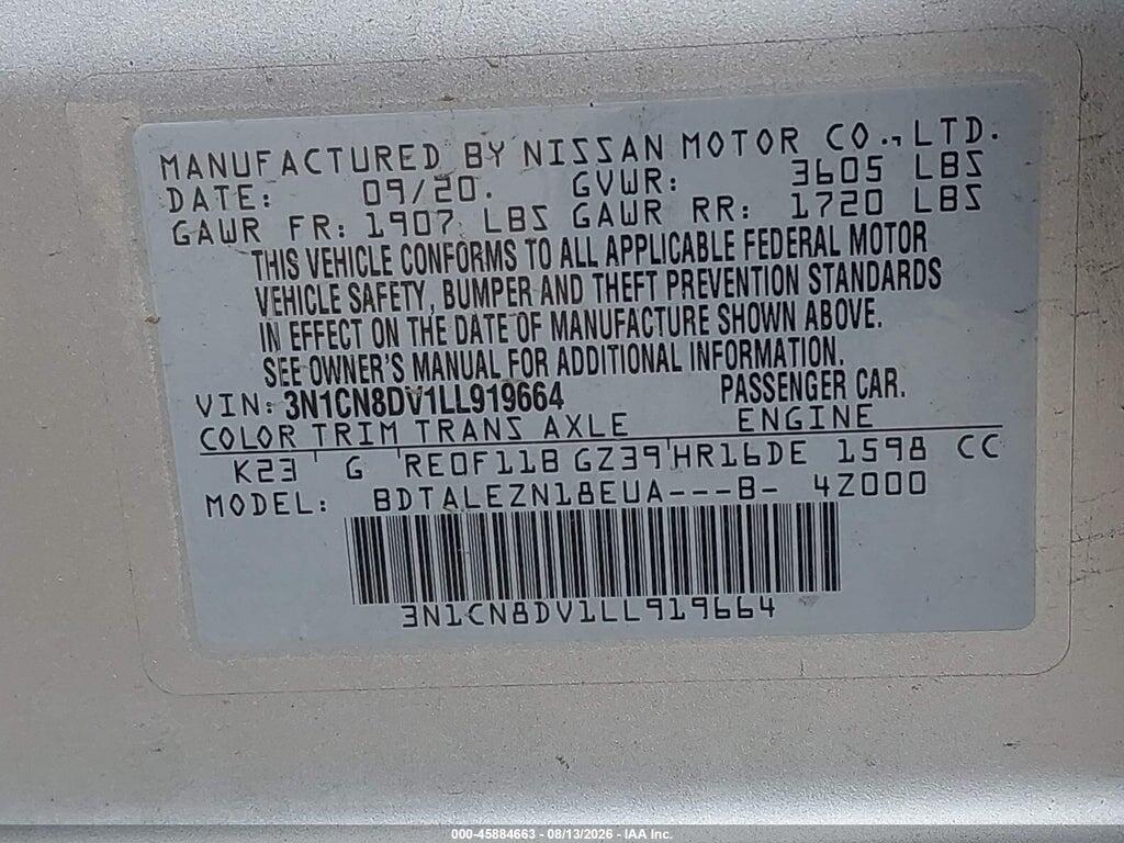 3N1CN8DV1LL919664 2020 NISSAN VERSA photo no. 9