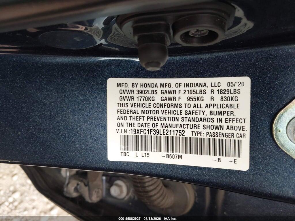 19XFC1F39LE211752 2020 HONDA CIVIC photo no. 9