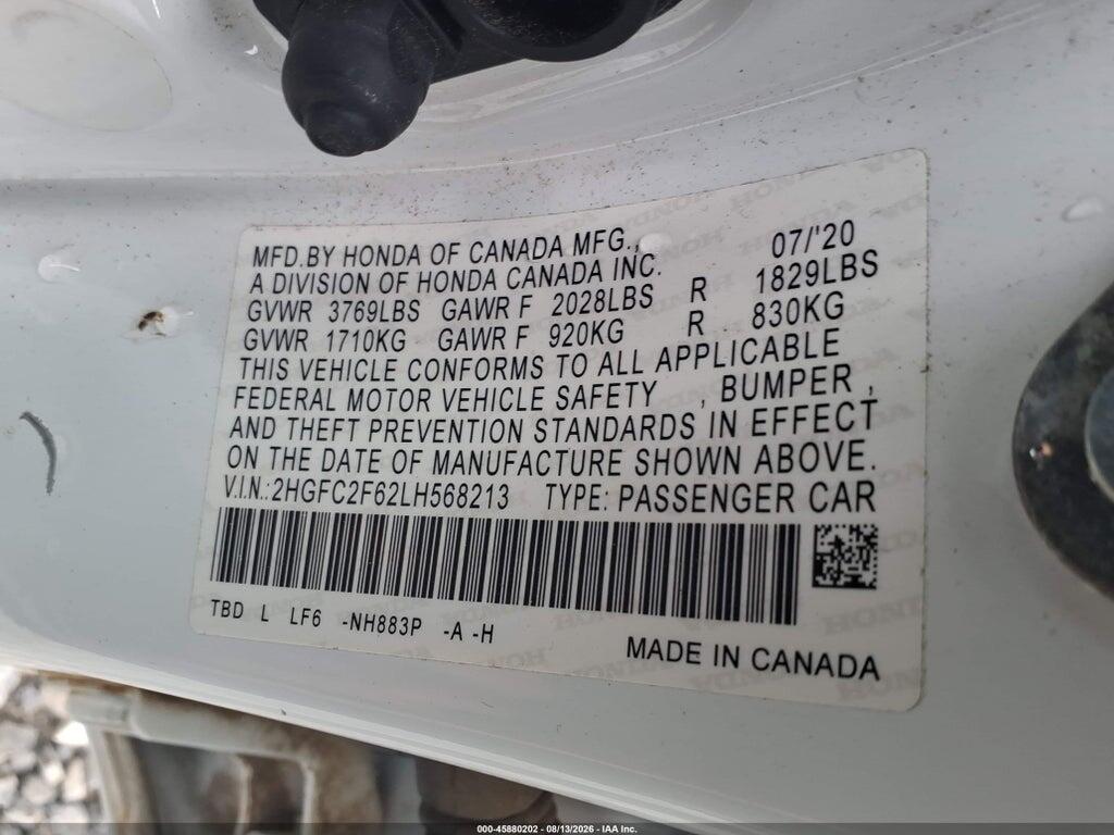 2HGFC2F62LH568213 2020 HONDA CIVIC photo no. 9