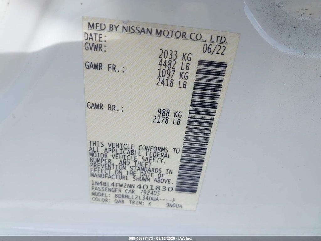 1N4BL4FW2NN401830 2022 NISSAN ALTIMA photo no. 9
