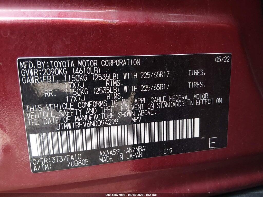 JTMW1RFV6ND094299 2022 TOYOTA RAV4 photo no. 9