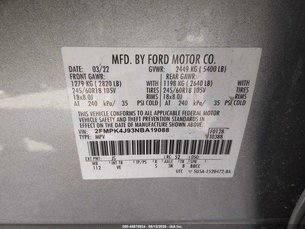 2FMPK4J93NBA19088 2022 FORD EDGE photo no. 8