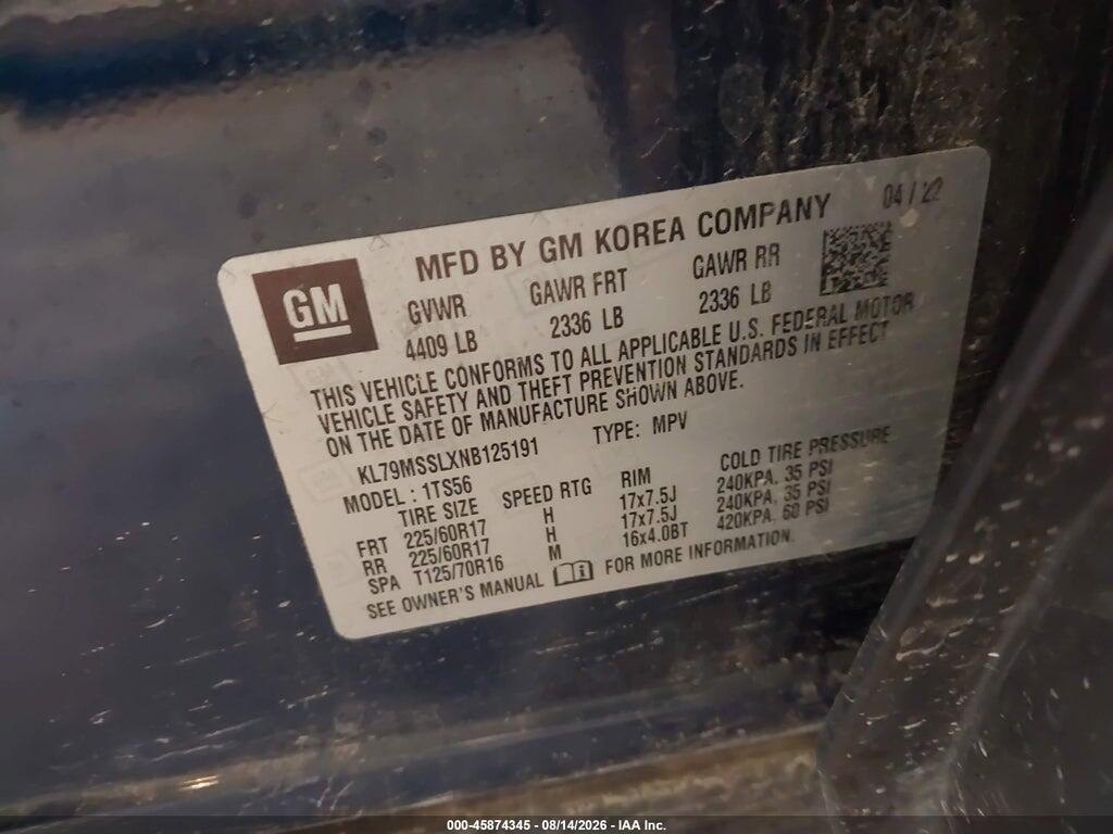 KL79MSSLXNB125191 2022 CHEVROLET TRAILBLAZER photo no. 9