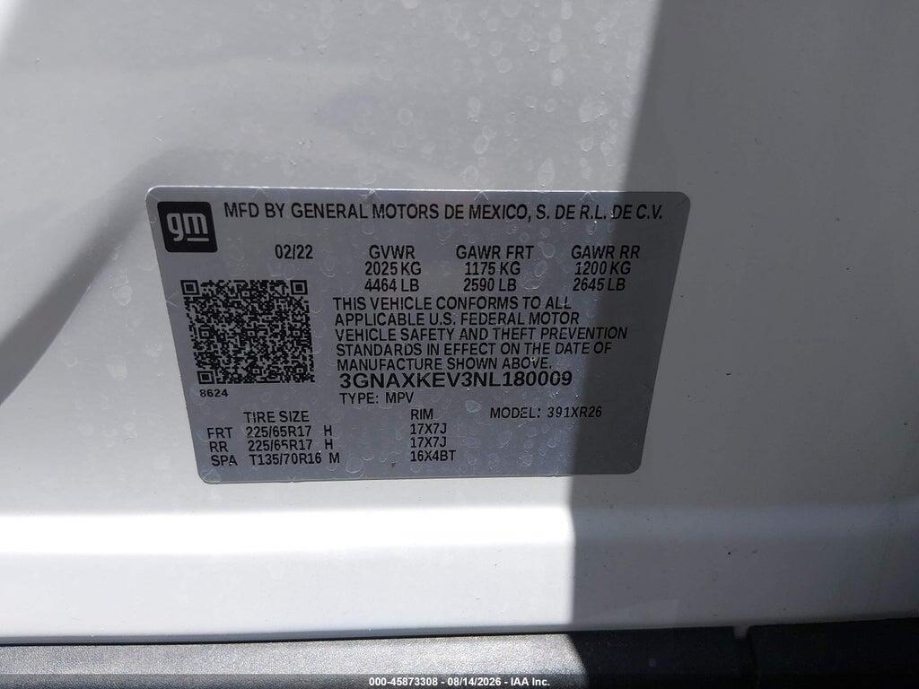 3GNAXKEV3NL180009 2022 CHEVROLET EQUINOX photo no. 9