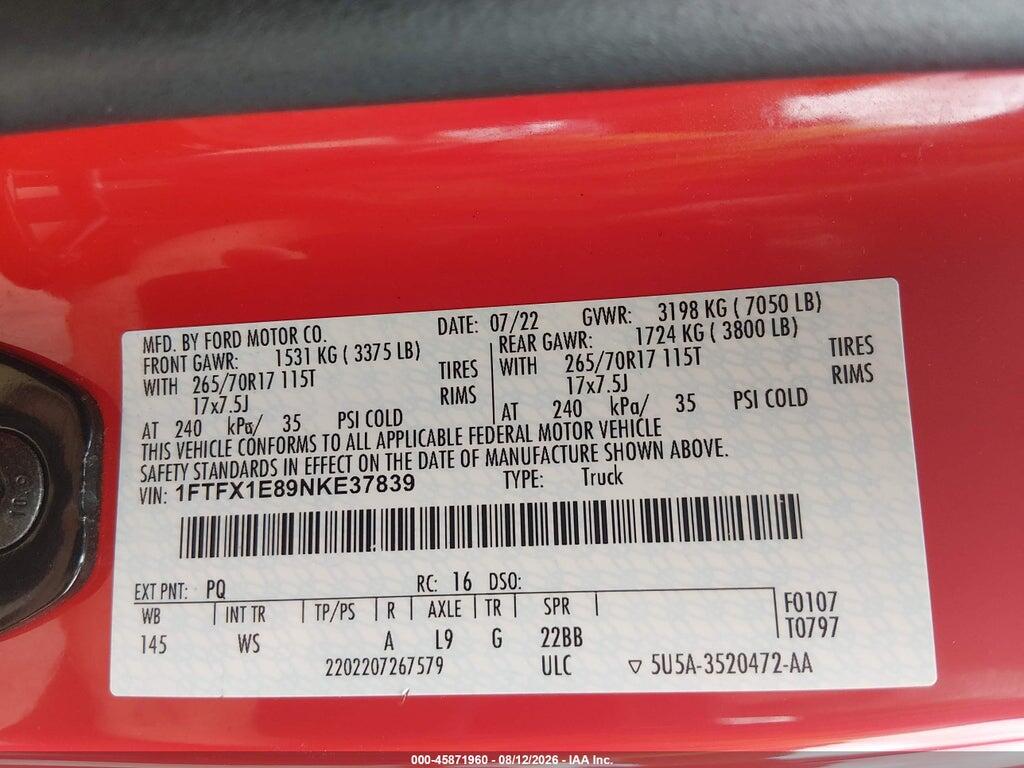 1FTFX1E89NKE37839 2022 FORD F-150 photo no. 9