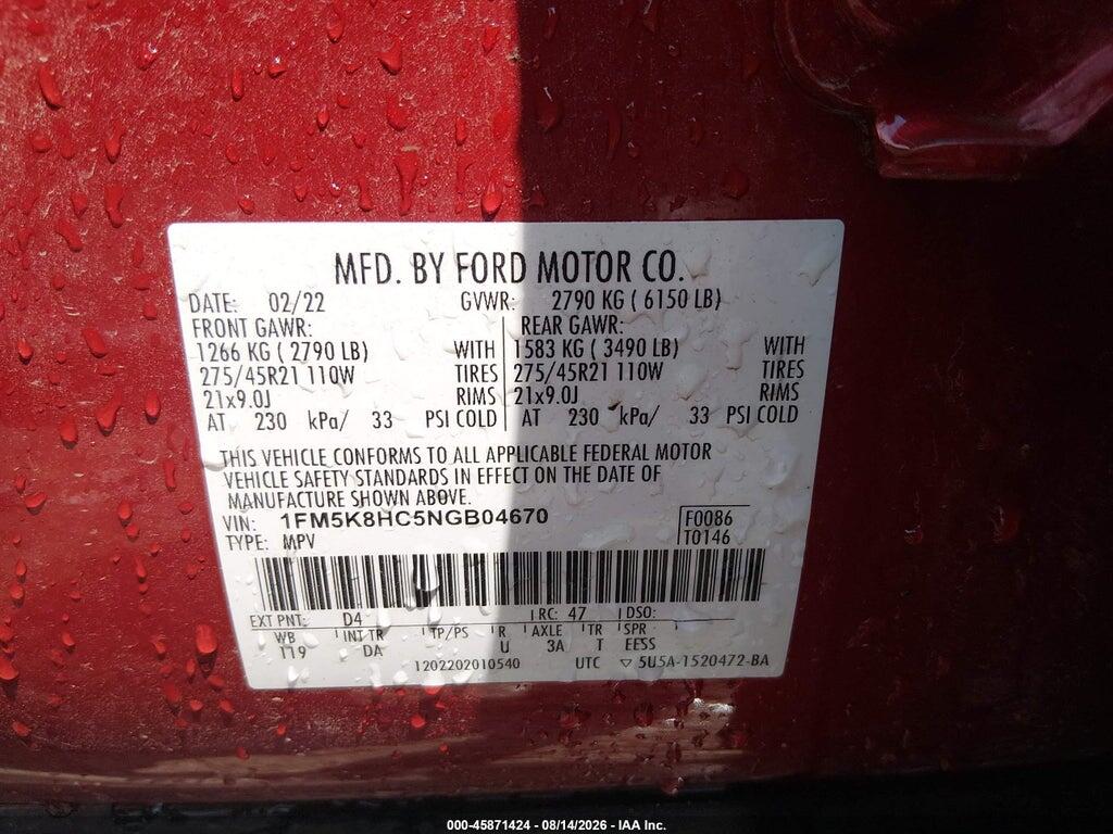1FM5K8HC5NGB04670 2022 FORD EXPLORER photo no. 9