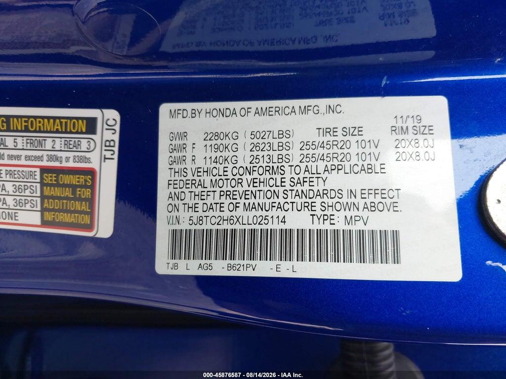 5J8TC2H6XLL025114 2020 ACURA RDX photo no. 9