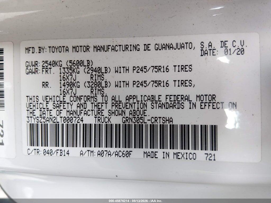 3TYSZ5AN2LT000724 2020 TOYOTA TACOMA photo no. 9