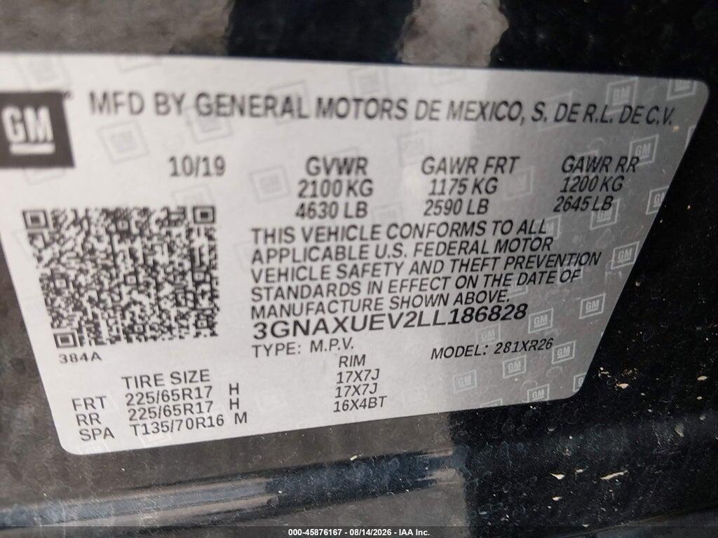3GNAXUEV2LL186828 2020 CHEVROLET EQUINOX photo no. 9