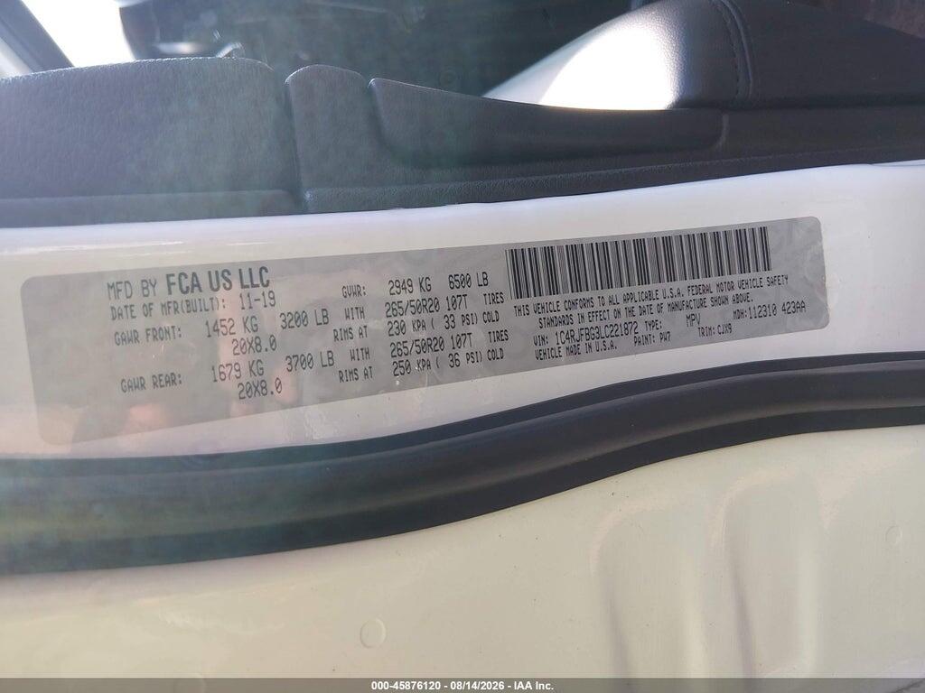 1C4RJFBG3LC221872 2020 JEEP GRAND CHEROKEE photo no. 9
