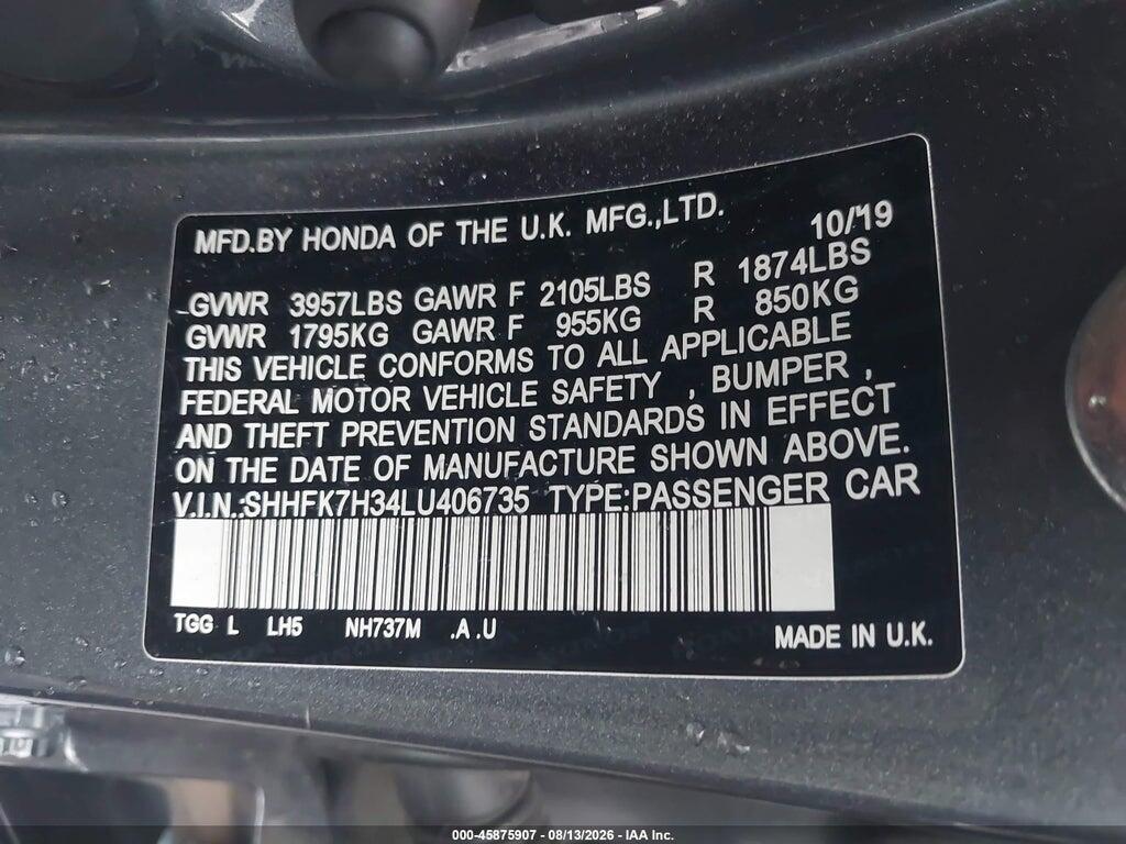 SHHFK7H34LU406735 2020 HONDA CIVIC photo no. 9