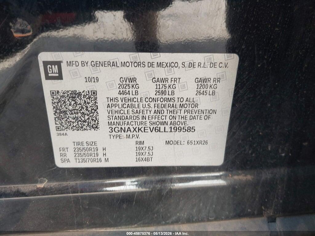 3GNAXKEV6LL199585 2020 CHEVROLET EQUINOX photo no. 9