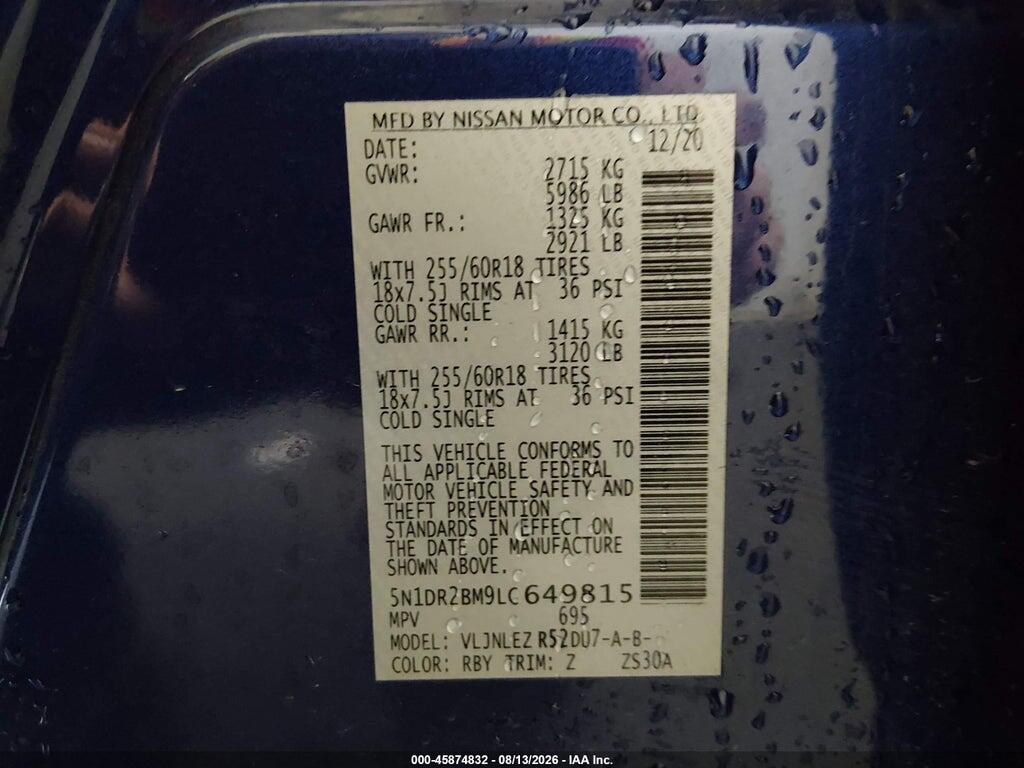 5N1DR2BM9LC649815 2020 NISSAN PATHFINDER photo no. 9