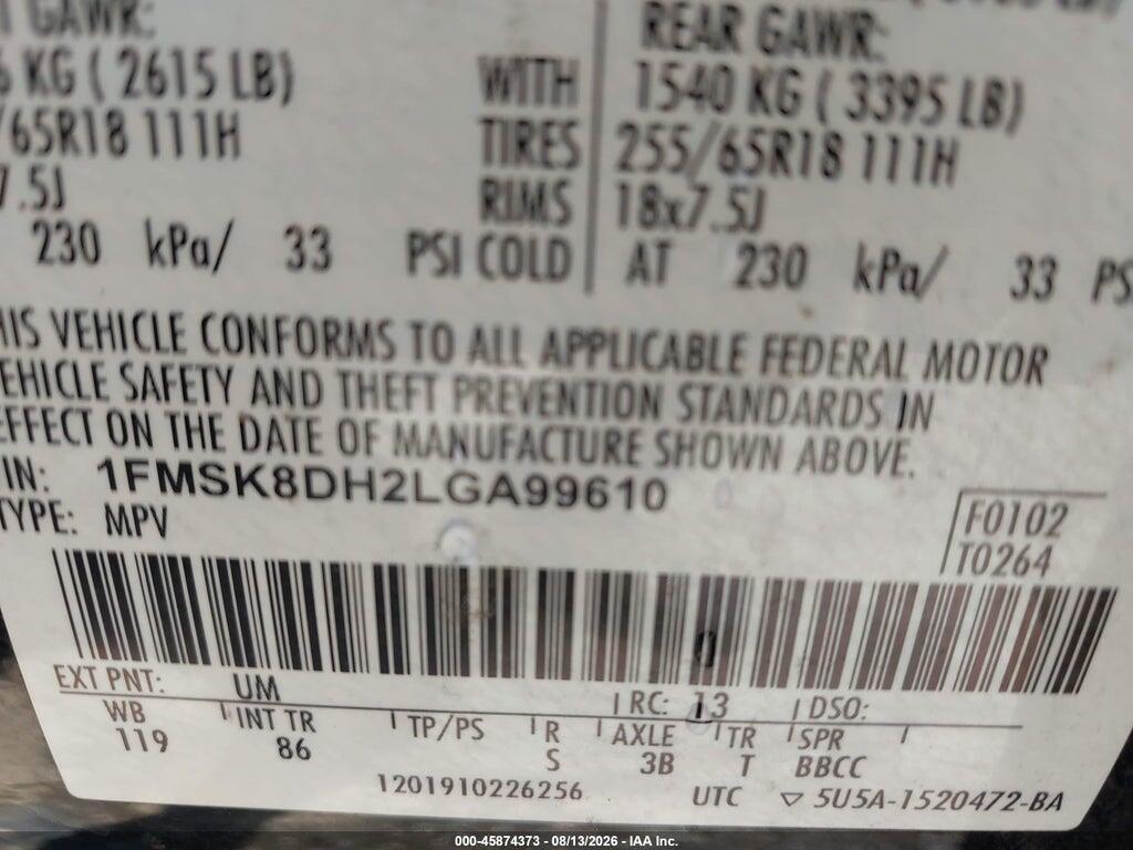 1FMSK8DH2LGA99610 2020 FORD EXPLORER photo no. 9