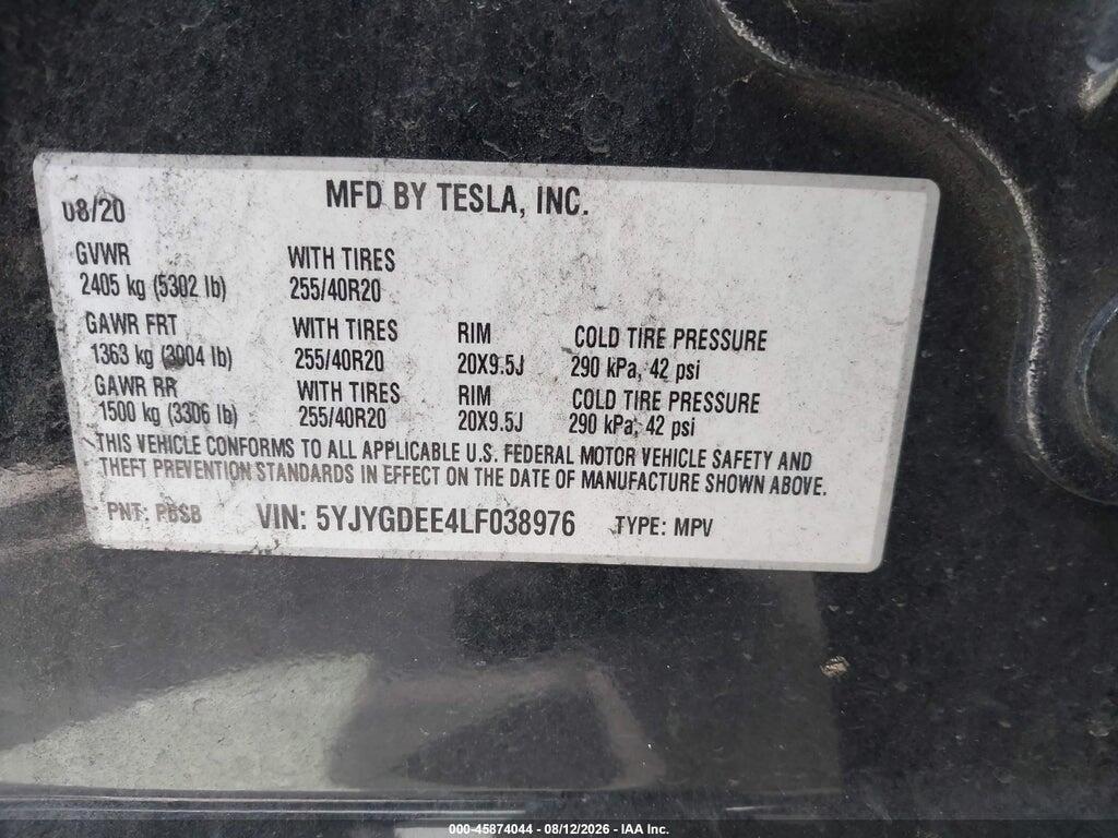 5YJYGDEE4LF038976 2020 TESLA MODEL Y photo no. 9