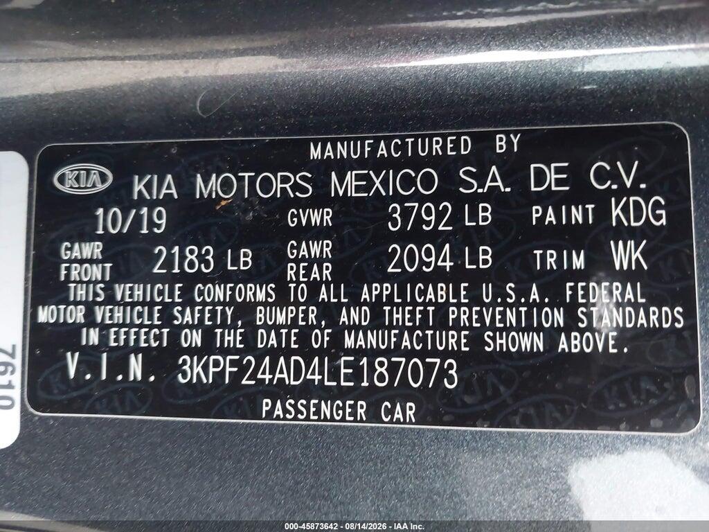 3KPF24AD4LE187073 2020 KIA FORTE photo no. 9