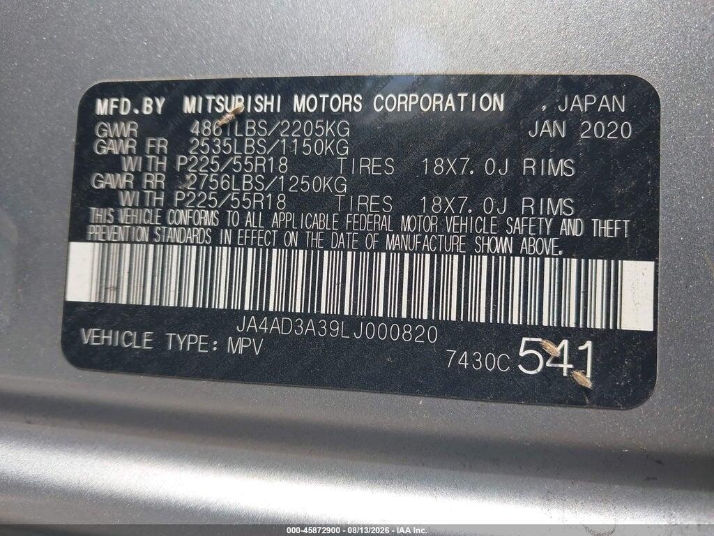 JA4AD3A39LJ000820 2020 MITSUBISHI OUTLANDER photo no. 9