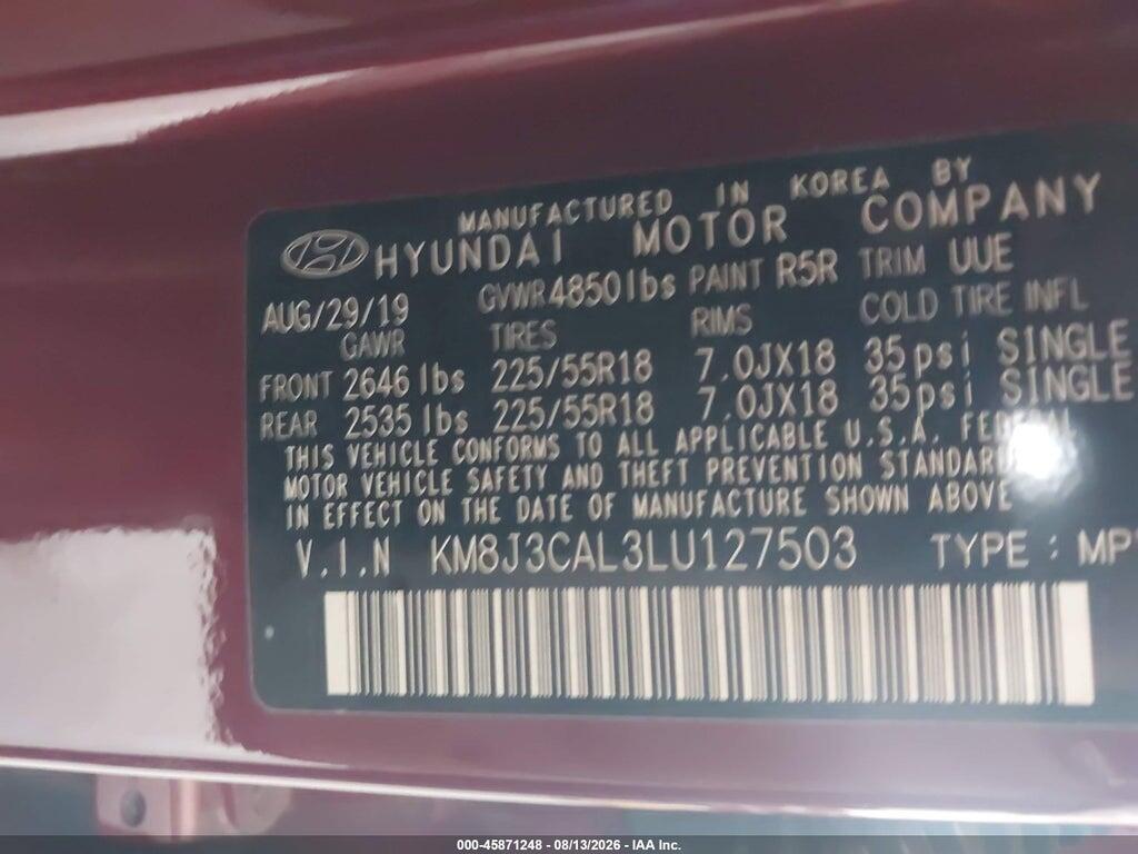 KM8J3CAL3LU127503 2020 HYUNDAI TUCSON photo no. 9