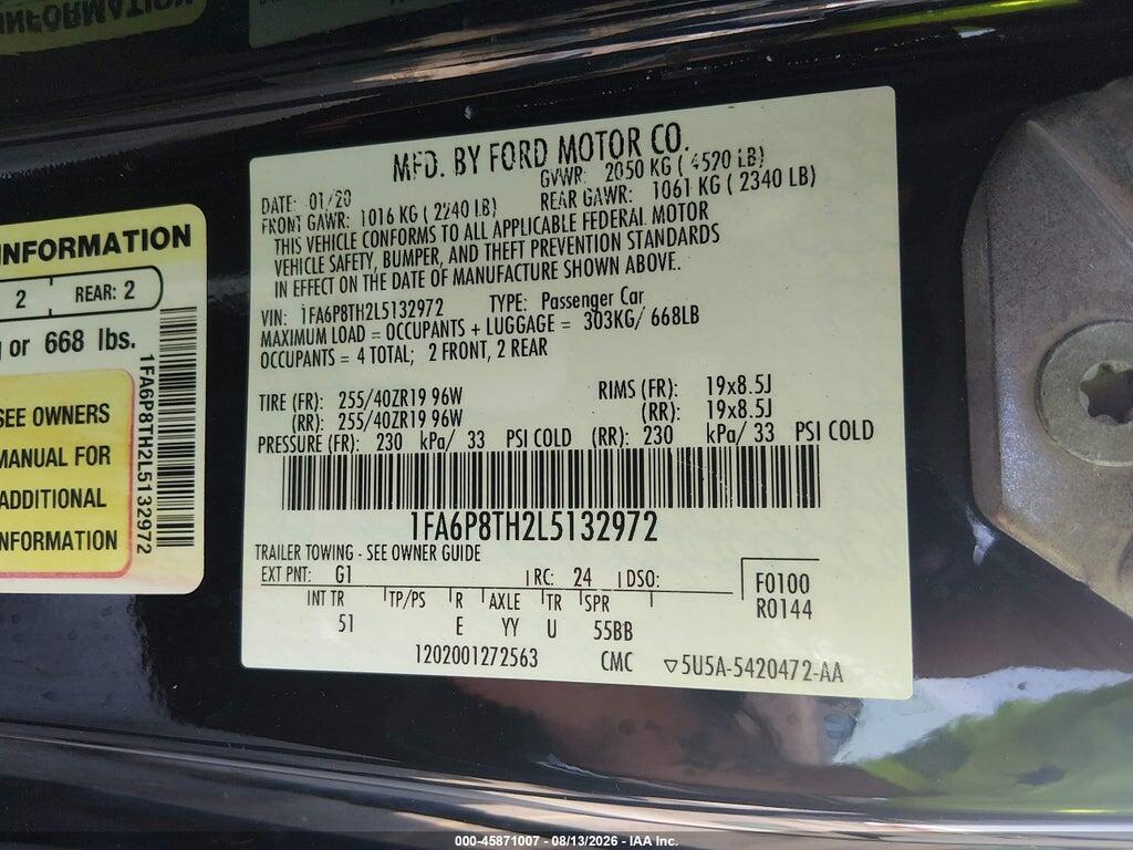 1FA6P8TH2L5132972 2020 FORD MUSTANG photo no. 9