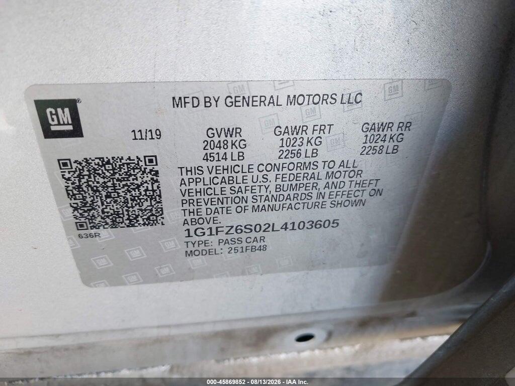 1G1FZ6S02L4103605 2020 CHEVROLET BOLT EV photo no. 9