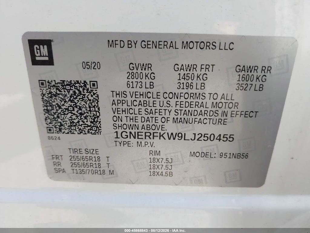 1GNERFKW9LJ250455 2020 CHEVROLET TRAVERSE photo no. 9