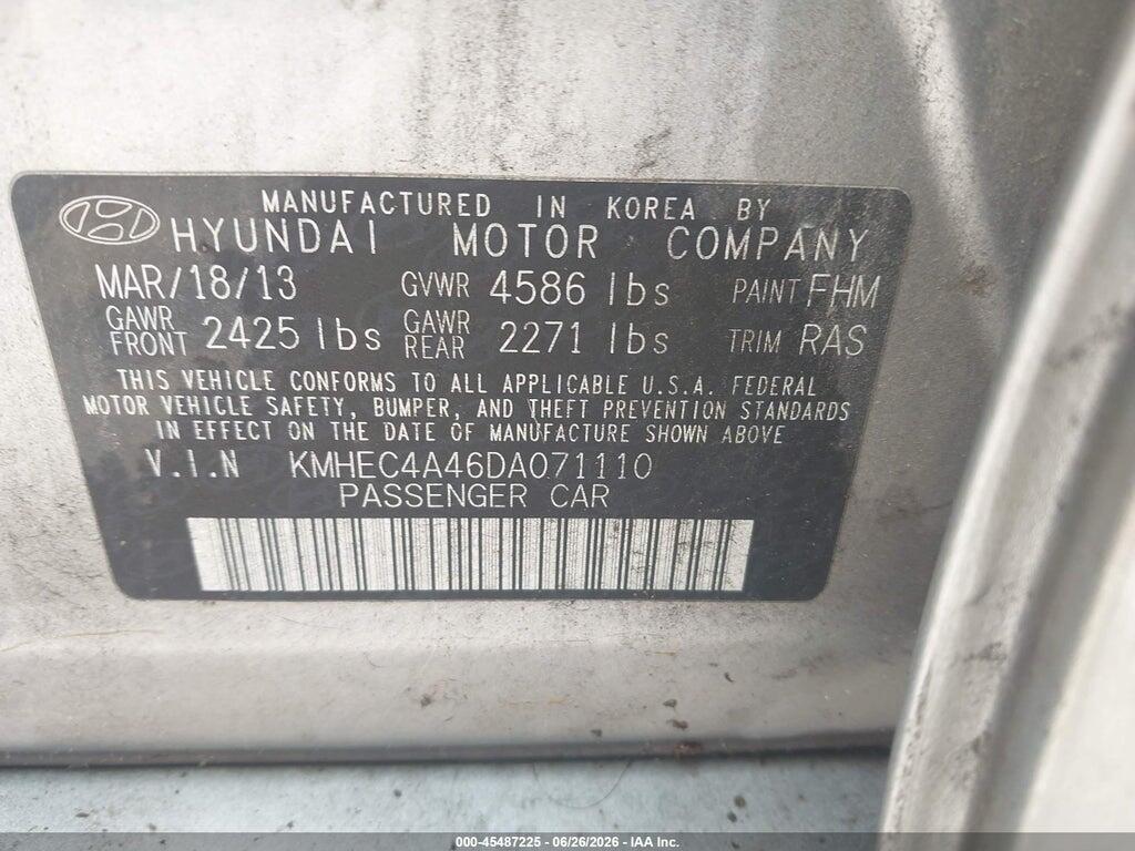 KMHEC4A46DA071110 2013 HYUNDAI SONATA HYBRID photo no. 9