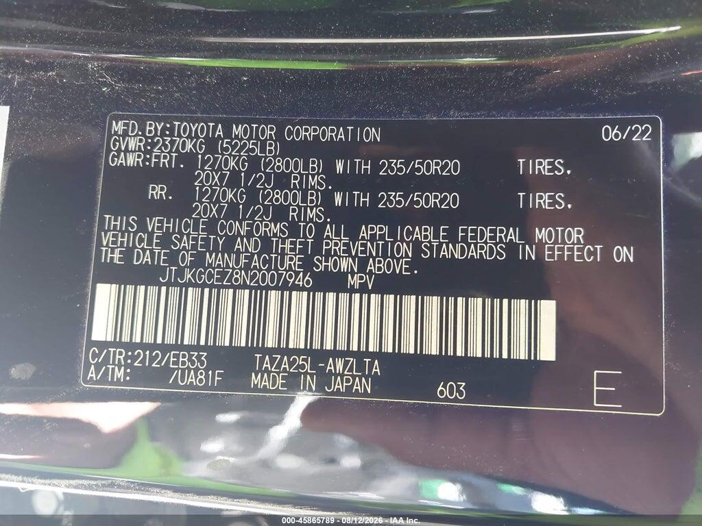 JTJKGCEZ8N2007946 2022 LEXUS NX 350 photo no. 9