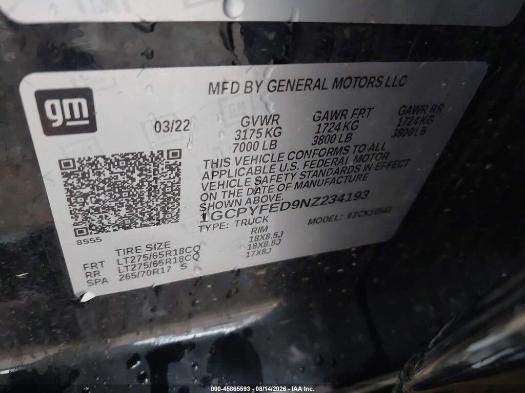 1GCPYFED9NZ234193 2022 CHEVROLET SILVERADO 1500 LTD photo no. 9