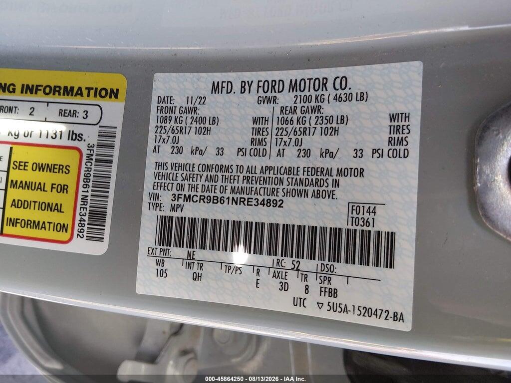 3FMCR9B61NRE34892 2022 FORD BRONCO SPORT photo no. 9