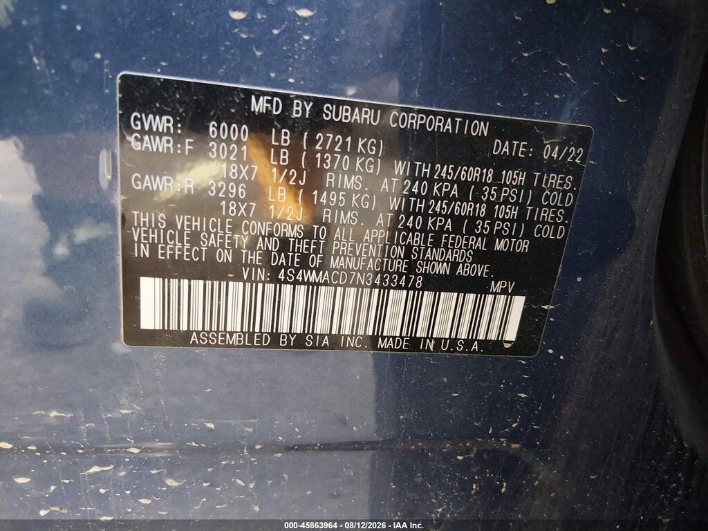 4S4WMACD7N3433478 2022 SUBARU ASCENT photo no. 9