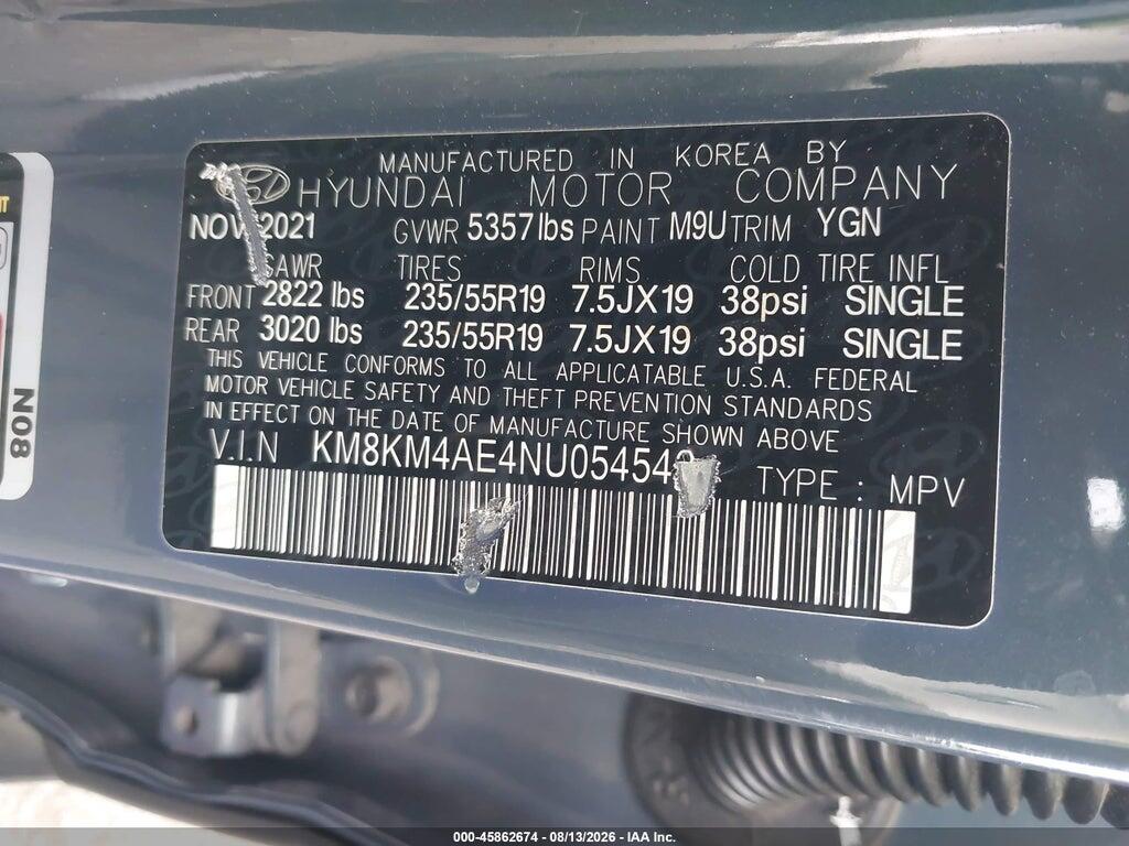KM8KM4AE4NU054542 2022 HYUNDAI IONIQ 5 photo no. 9