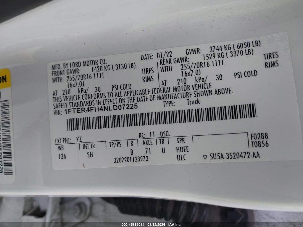 1FTER4FH4NLD07225 2022 FORD RANGER photo no. 9