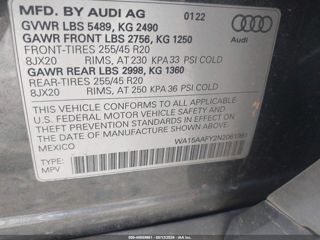 WA15AAFY2N2061961 2022 AUDI Q5 SPORTBACK photo no. 9