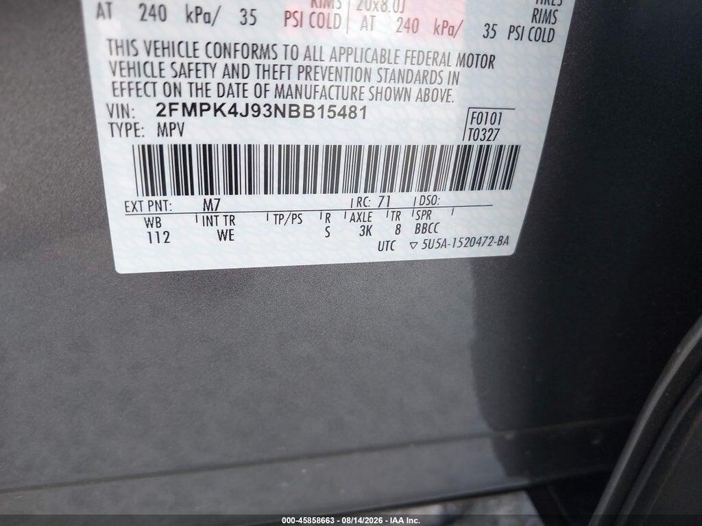 2FMPK4J93NBB15481 2022 FORD EDGE photo no. 9