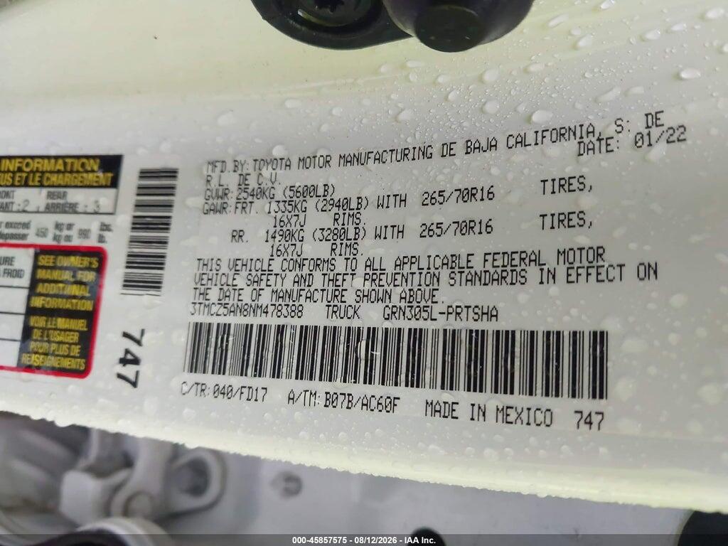 3TMCZ5AN8NM478388 2022 TOYOTA TACOMA photo no. 9