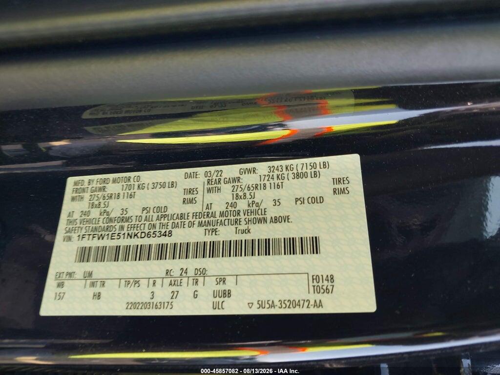 1FTFW1E51NKD65348 2022 FORD F-150 photo no. 9