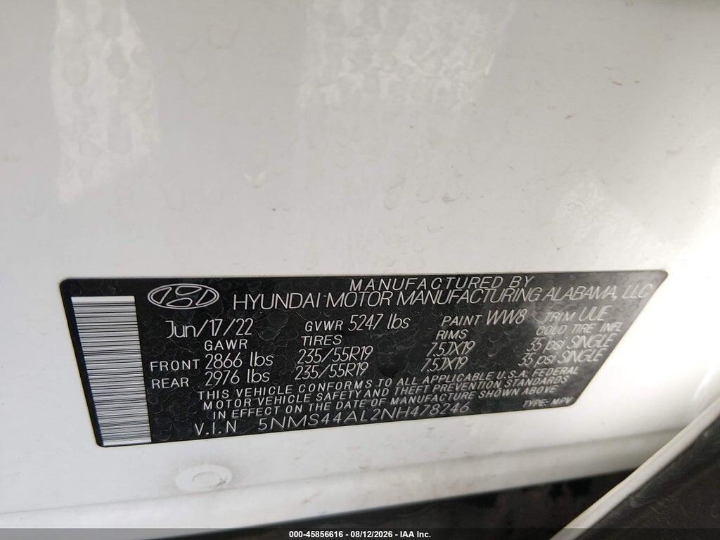 5NMS44AL2NH478246 2022 HYUNDAI SANTA FE photo no. 9