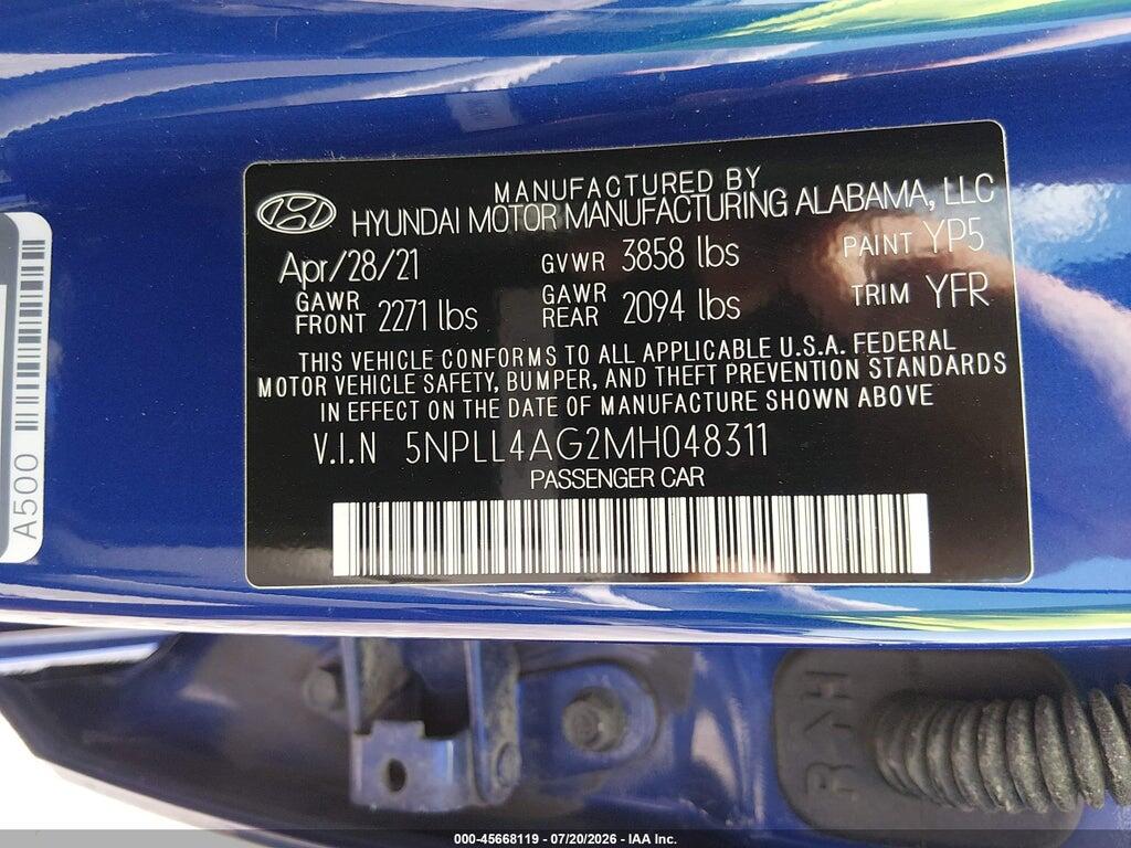 5NPLL4AG2MH048311 2021 HYUNDAI ELANTRA photo no. 9