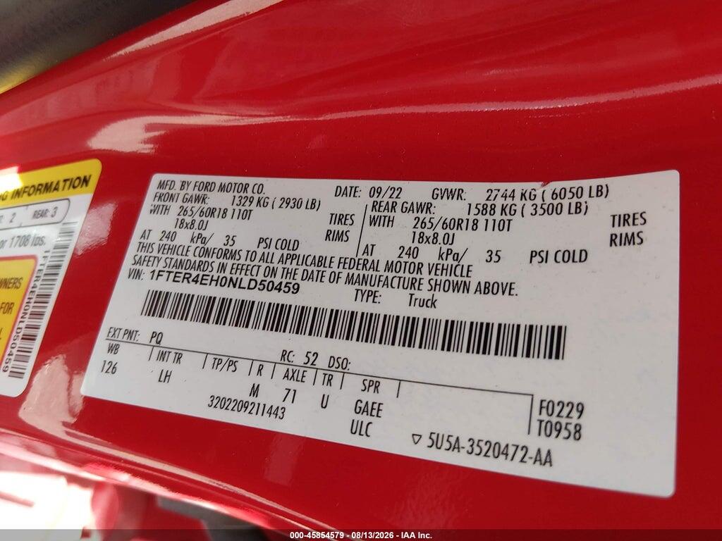 1FTER4EH0NLD50459 2022 FORD RANGER photo no. 9