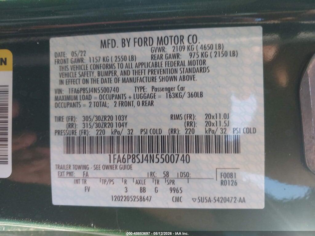 1FA6P8SJ4N5500740 2022 FORD MUSTANG photo no. 9