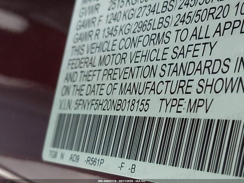 5FNYF5H20NB018155 2022 HONDA PILOT photo no. 9