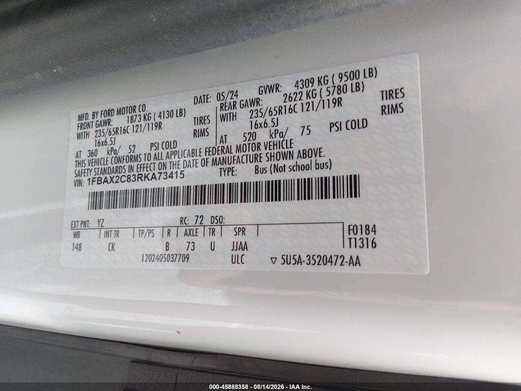 1FBAX2C83RKA73415 2024 FORD TRANSIT-350 PASSENGER VAN photo no. 9