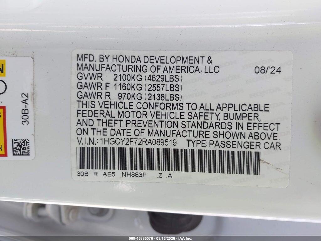 1HGCY2F72RA089519 2024 HONDA ACCORD HYBRID photo no. 9