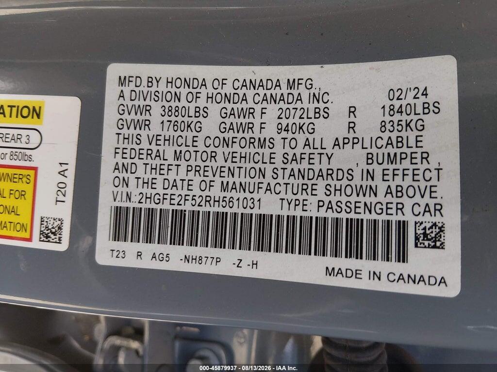 2HGFE2F52RH561031 2024 HONDA CIVIC photo no. 9