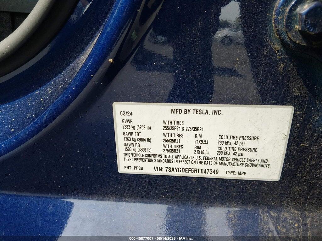 7SAYGDEF5RF047349 2024 TESLA MODEL Y photo no. 9