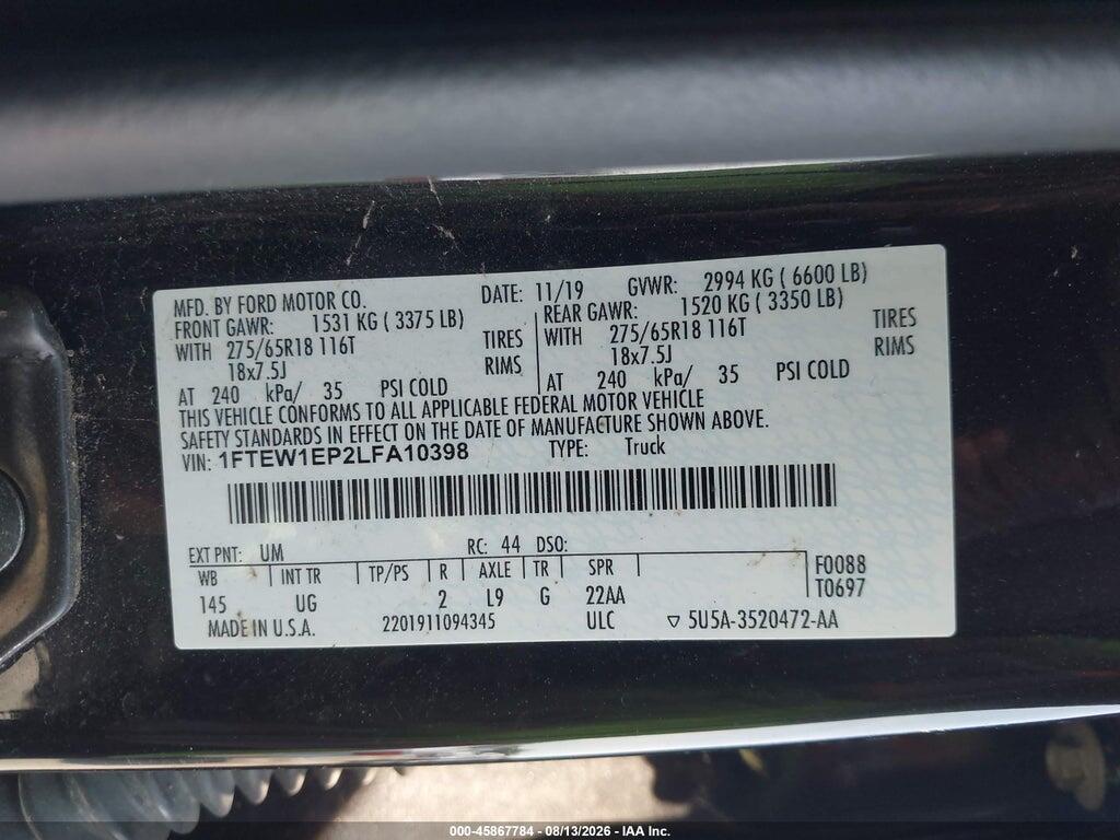 1FTEW1EP2LFA10398 2020 FORD F-150 photo no. 9