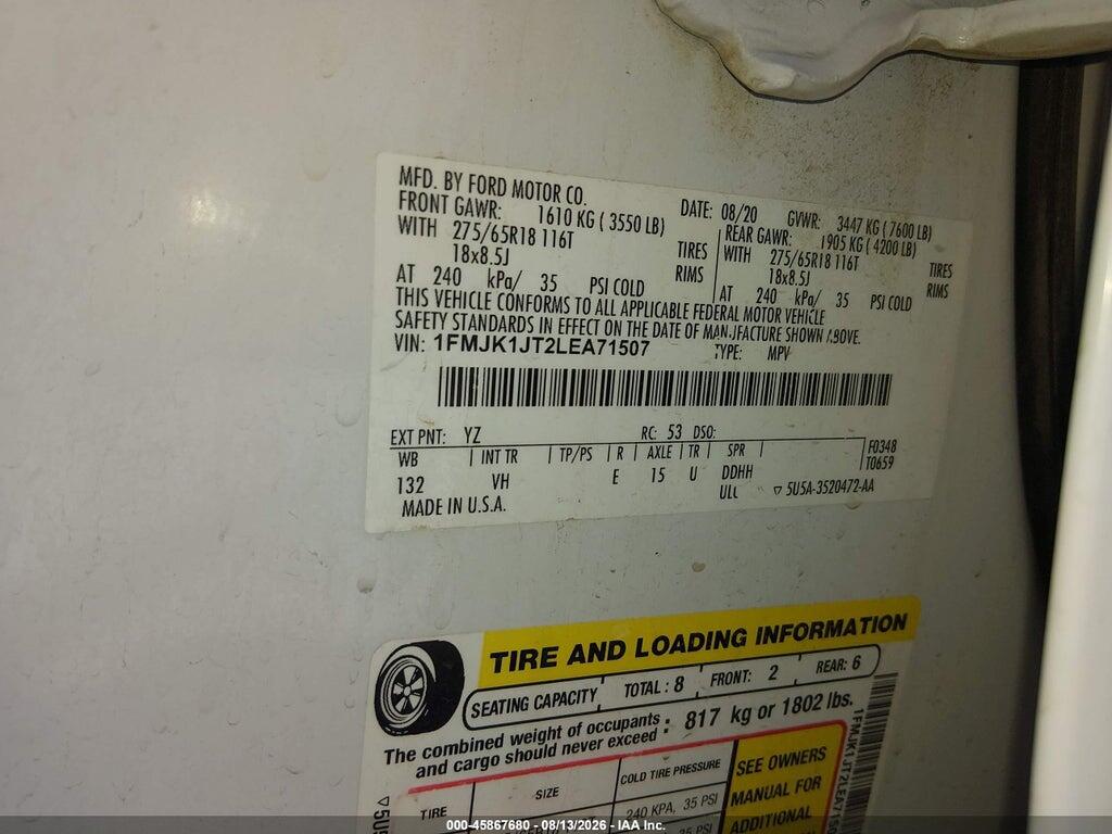 1FMJK1JT2LEA71507 2020 FORD EXPEDITION photo no. 9