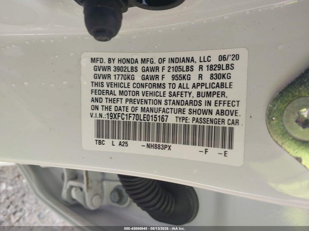 19XFC1F70LE015167 2020 HONDA CIVIC photo no. 9