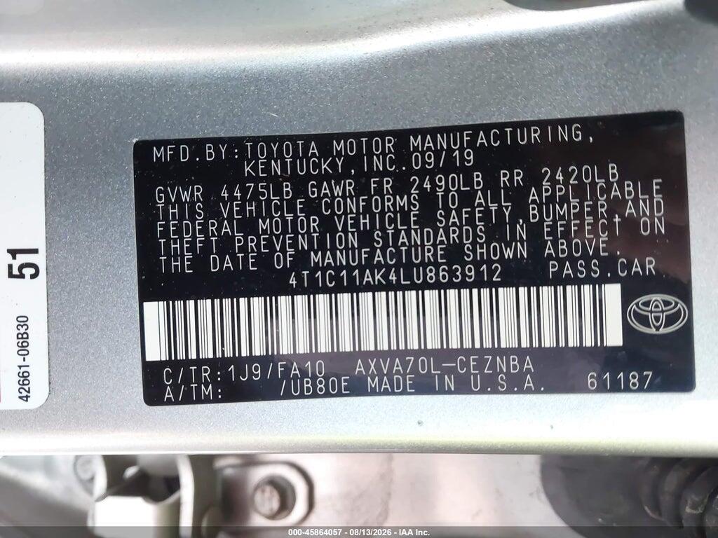 4T1C11AK4LU863912 2020 TOYOTA CAMRY photo no. 9